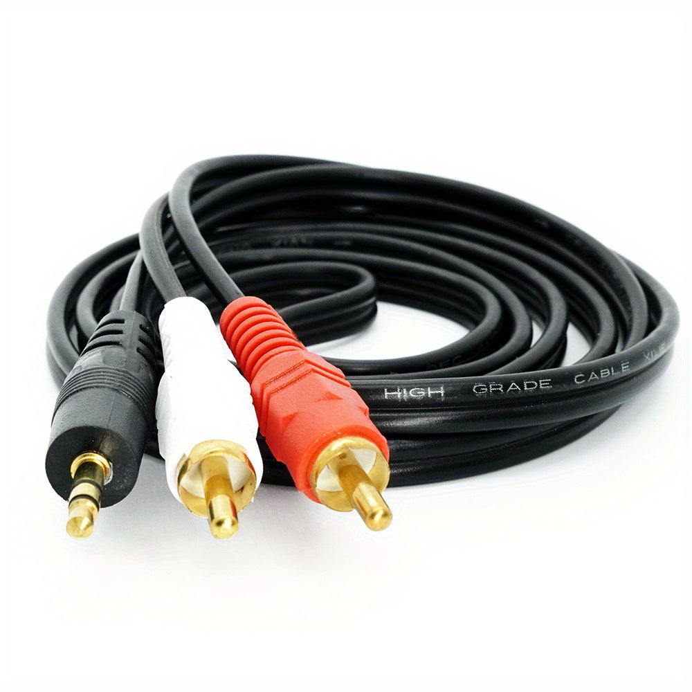 1.5 Meter 3.5mm Audio AUX to 2 RCA Male Stereo AV Adapter Cable for Headphone Speaker Amplifier - Premium Quality Plug Wire for Clear Sound and Easy Connection
