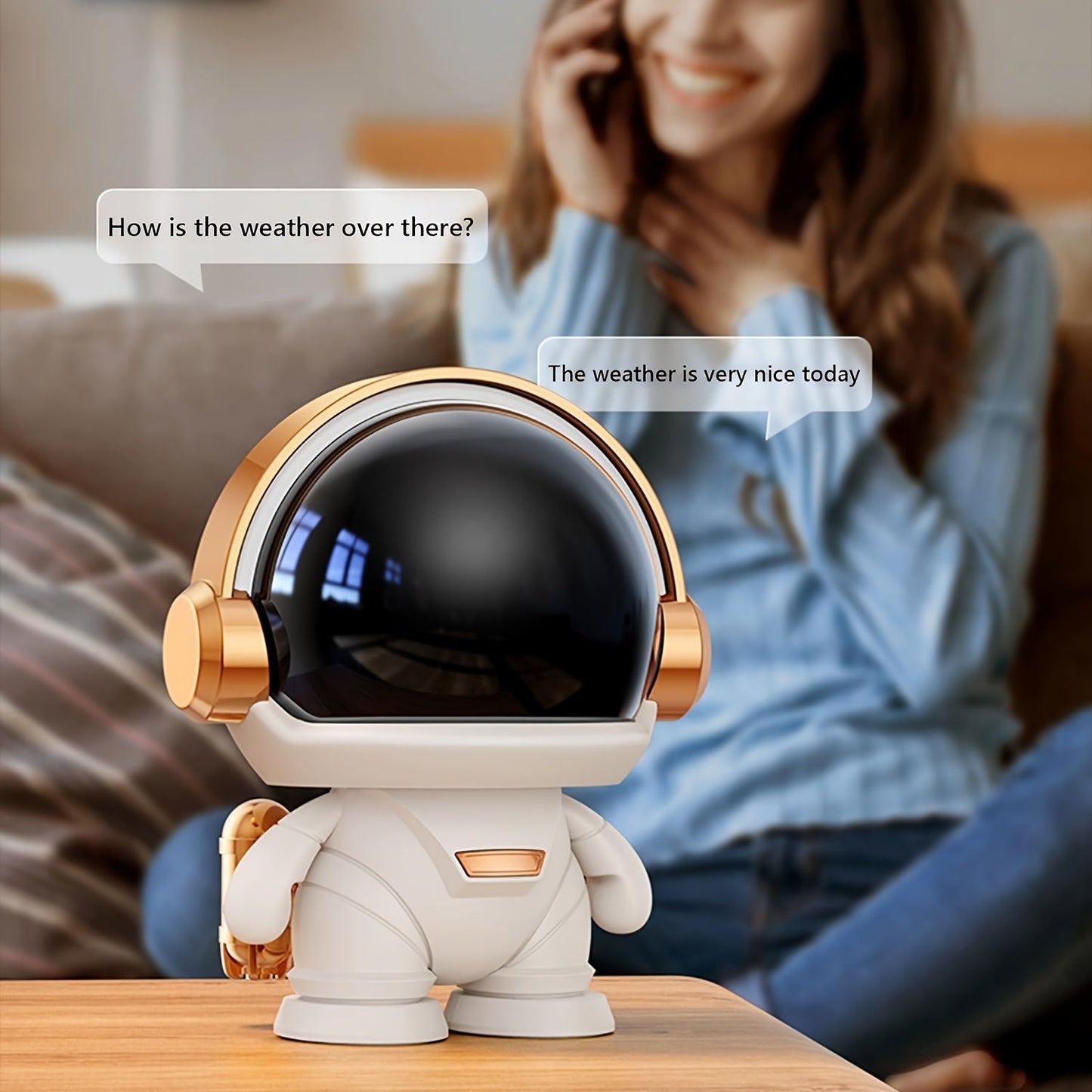 FOUBEAK Cute Astronaut Small Speaker, Small Wireless Portable Outdoor Speaker with Light, Home Party Office Decoration Subwoofer (White Light)