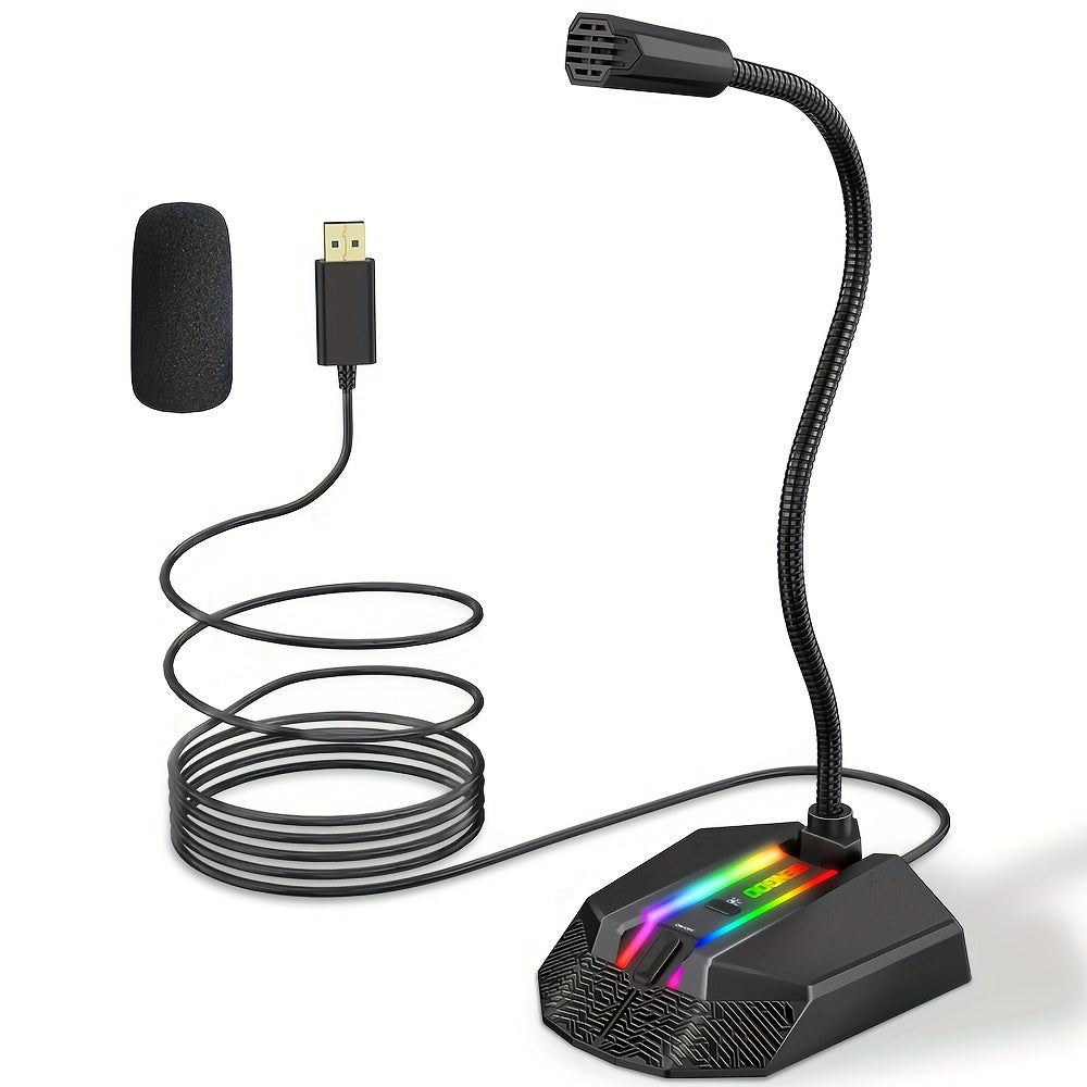 GM-02 PC Microphone - Plug and Play, Mute, RGB Light Control, Gaming Microphone for PC Desktop