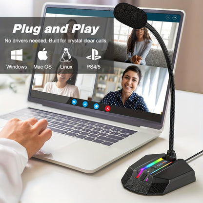 GM-02 PC Microphone - Plug and Play, Mute, RGB Light Control, Gaming Microphone for PC Desktop