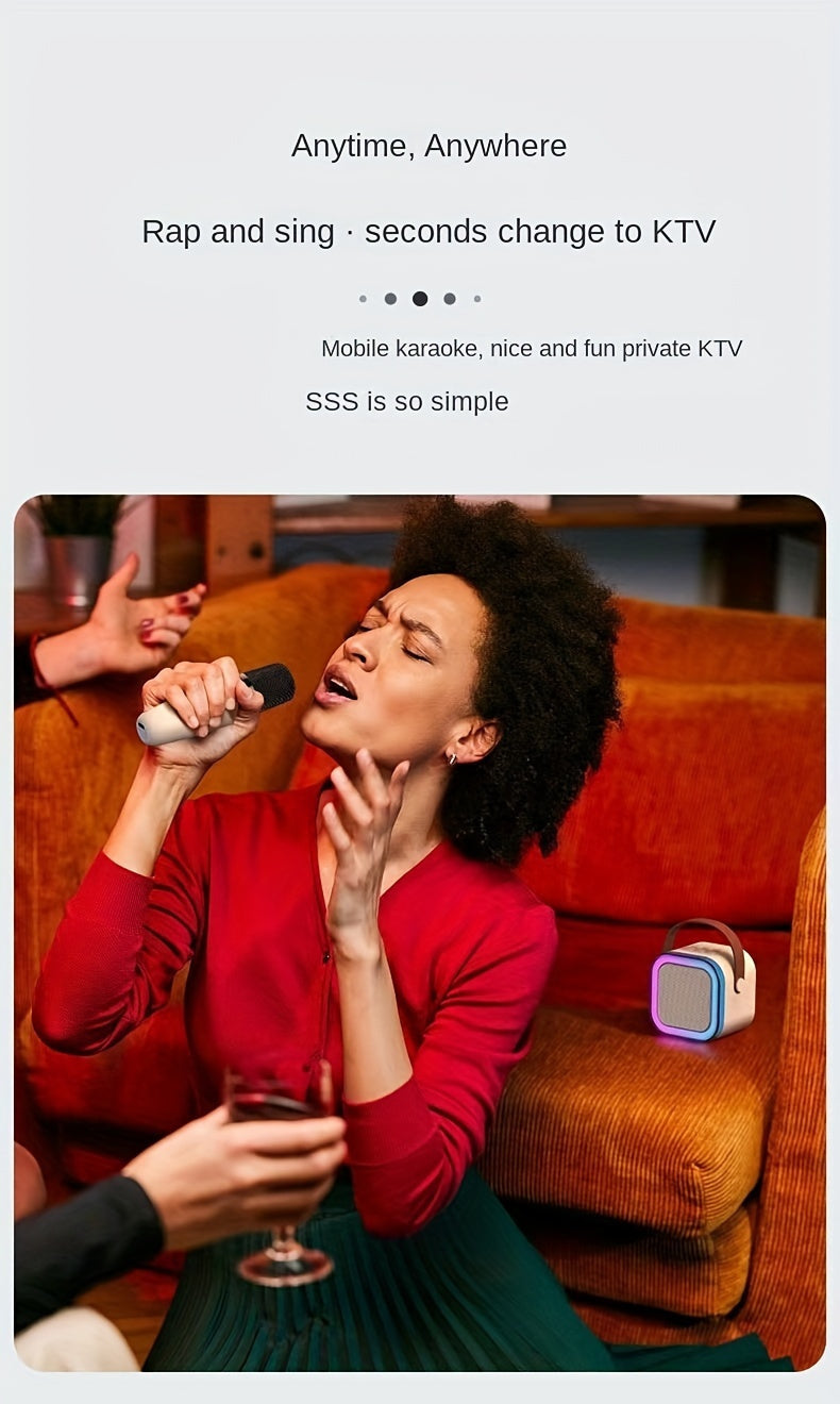 Set of 3 Portable Mini Karaoke Machines Featuring 2 Wireless Microphones - Rechargeable Via USB, Wireless Speaker Ideal for Birthday Celebrations