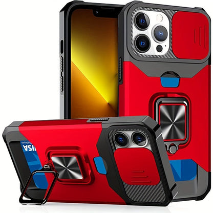 Shockproof Hard Phone Case With Metal Stand And Card Slot