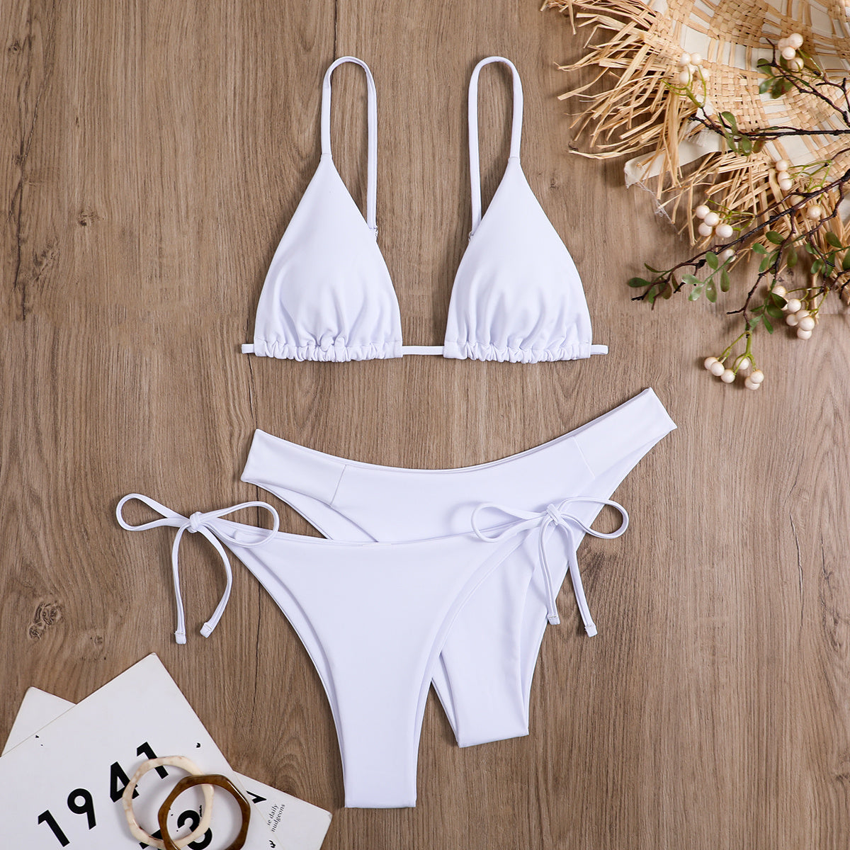 3-Pieces Two Style Bottom Triangle Bikini Sets, High Cut Solid Color Two Piece Swimsuit, Women's Swimwear