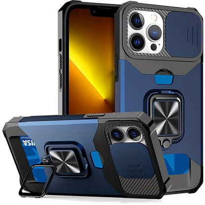 Shockproof Hard Phone Case With Metal Stand And Card Slot