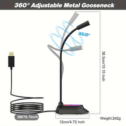 GM-02 PC Microphone - Plug and Play, Mute, RGB Light Control, Gaming Microphone for PC Desktop