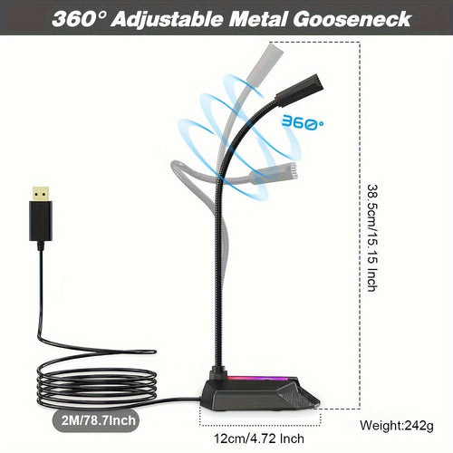 GM-02 PC Microphone - Plug and Play, Mute, RGB Light Control, Gaming Microphone for PC Desktop