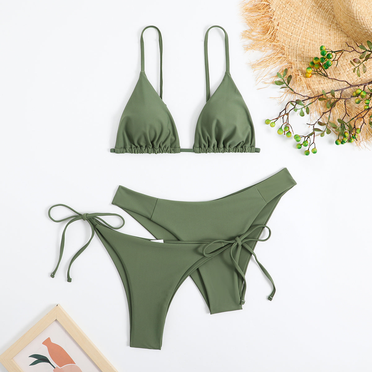 3-Pieces Two Style Bottom Triangle Bikini Sets, High Cut Solid Color Two Piece Swimsuit, Women's Swimwear