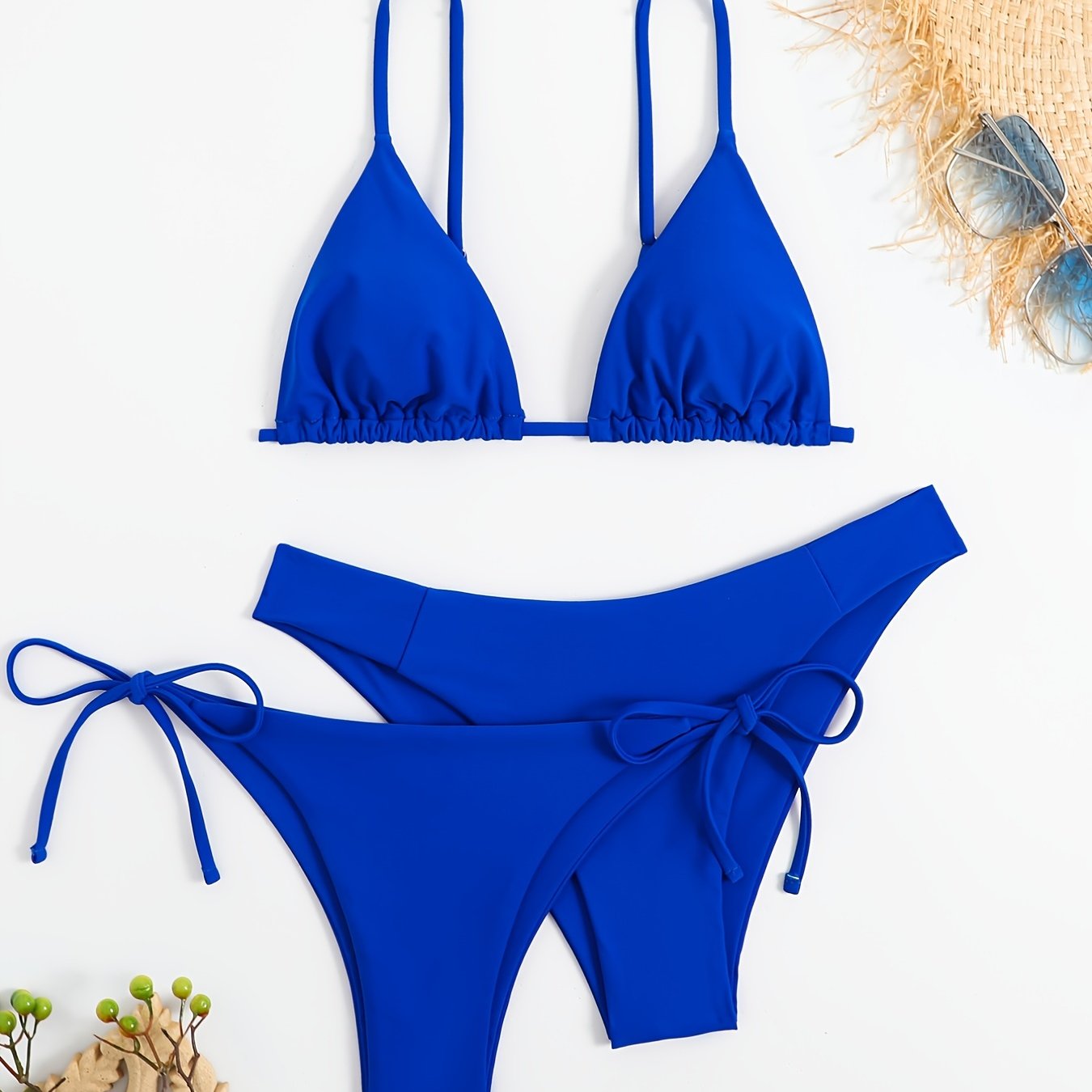 3-Pieces Two Style Bottom Triangle Bikini Sets, High Cut Solid Color Two Piece Swimsuit, Women's Swimwear