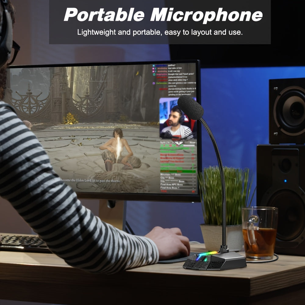 GM-02 PC Microphone - Plug and Play, Mute, RGB Light Control, Gaming Microphone for PC Desktop