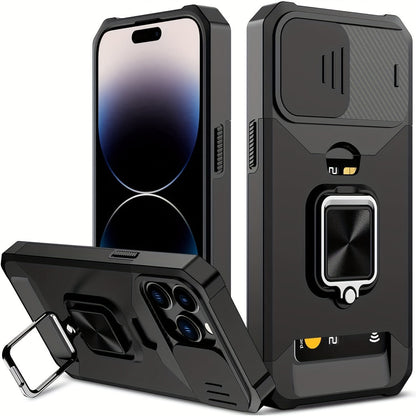 Shockproof Hard Phone Case With Metal Stand And Card Slot