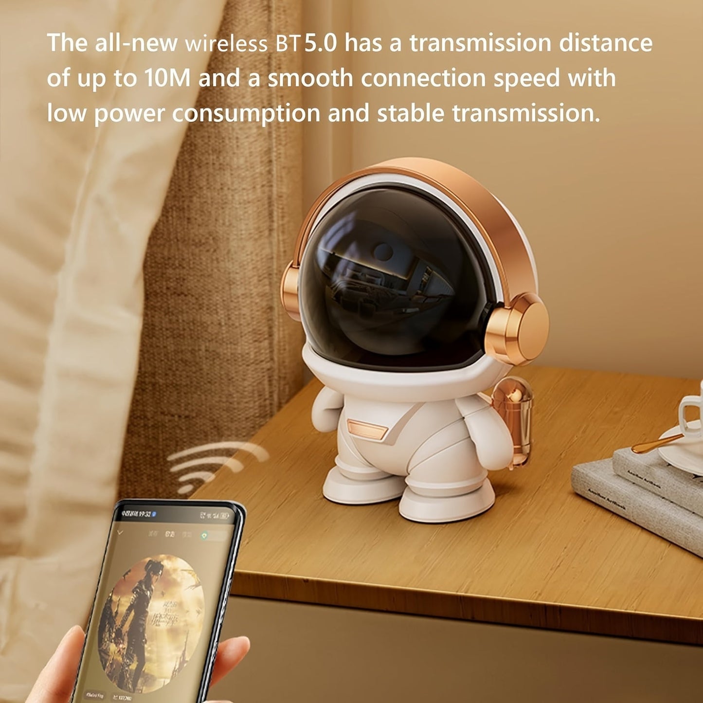 FOUBEAK Cute Astronaut Small Speaker, Small Wireless Portable Outdoor Speaker with Light, Home Party Office Decoration Subwoofer (White Light)