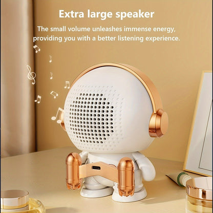 FOUBEAK Cute Astronaut Small Speaker, Small Wireless Portable Outdoor Speaker with Light, Home Party Office Decoration Subwoofer (White Light)