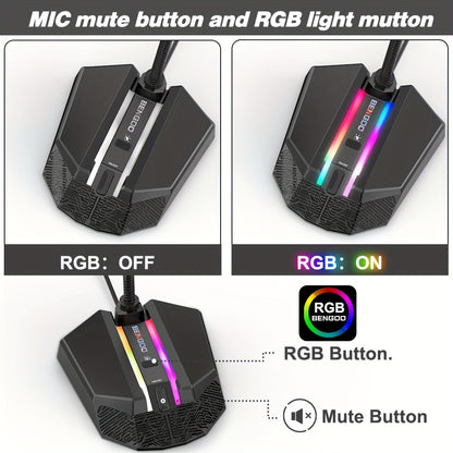 GM-02 PC Microphone - Plug and Play, Mute, RGB Light Control, Gaming Microphone for PC Desktop