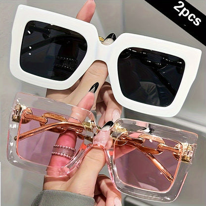 Luxury Oversized Square Fashion Glasses 2pcs